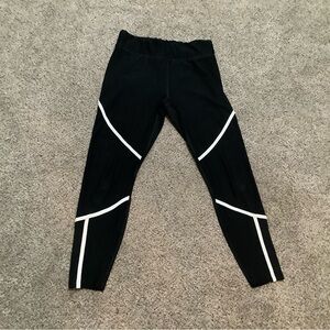 Womens Black Leggings With White Stripes